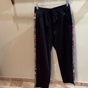 Johnny Was Black Track Pants with Colorful Side Stripes